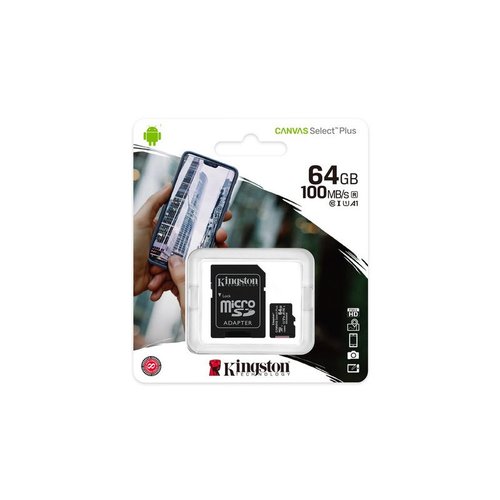 Memoria Flash Kingston Canvas Select Plus, 64GB MicroSDXC UHS-I Clase 10, con Adaptador Memorias Flash Kingston