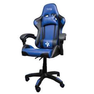 SILLA STYLOS GAMER NEGRO/AZUL/P VC/AJUSTABLE/ACERO/145GRADOS/ R115K
